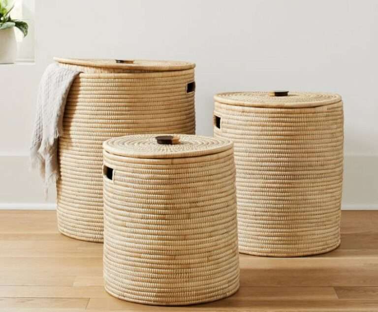 Summer home decorating ideas storage baskets for outdoor gear from Revelry Interior Design