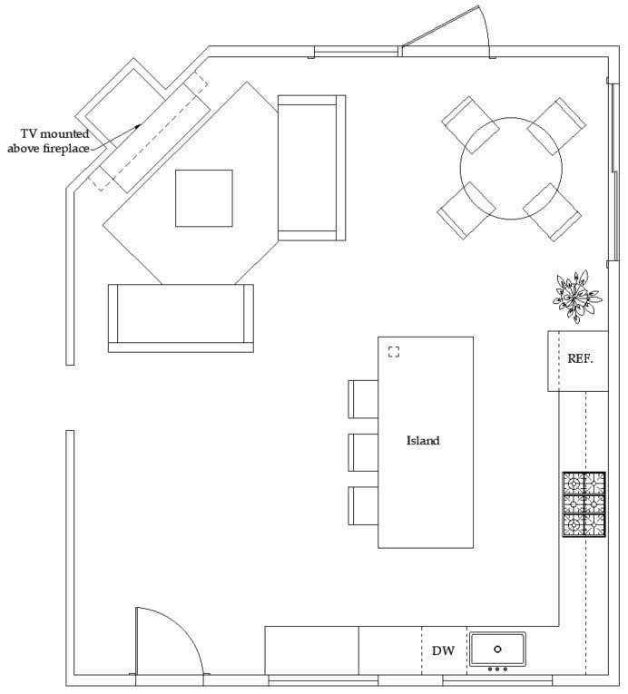 open concept kitchen, dining, and living floor plan